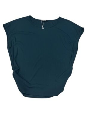 NWOT BTFBM Ribbed  Ruched Short Cap Sleeve Stretchy Knit Forest Green Top NWT XL